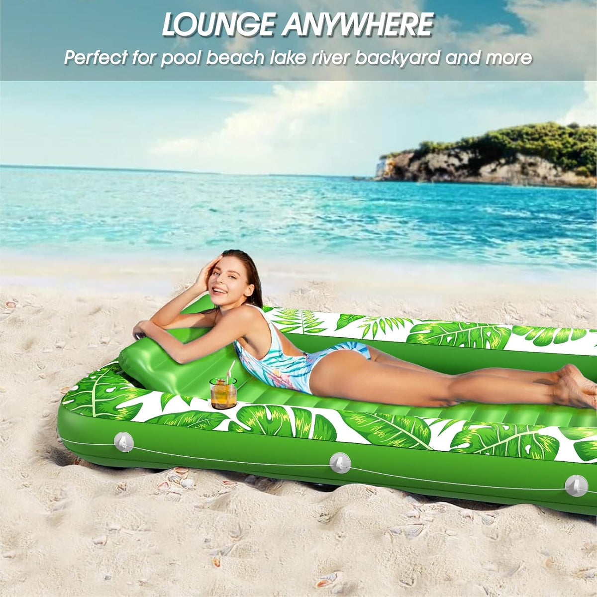 Inflatable Tanning Pool Lounger Float - Green / Large - image 4