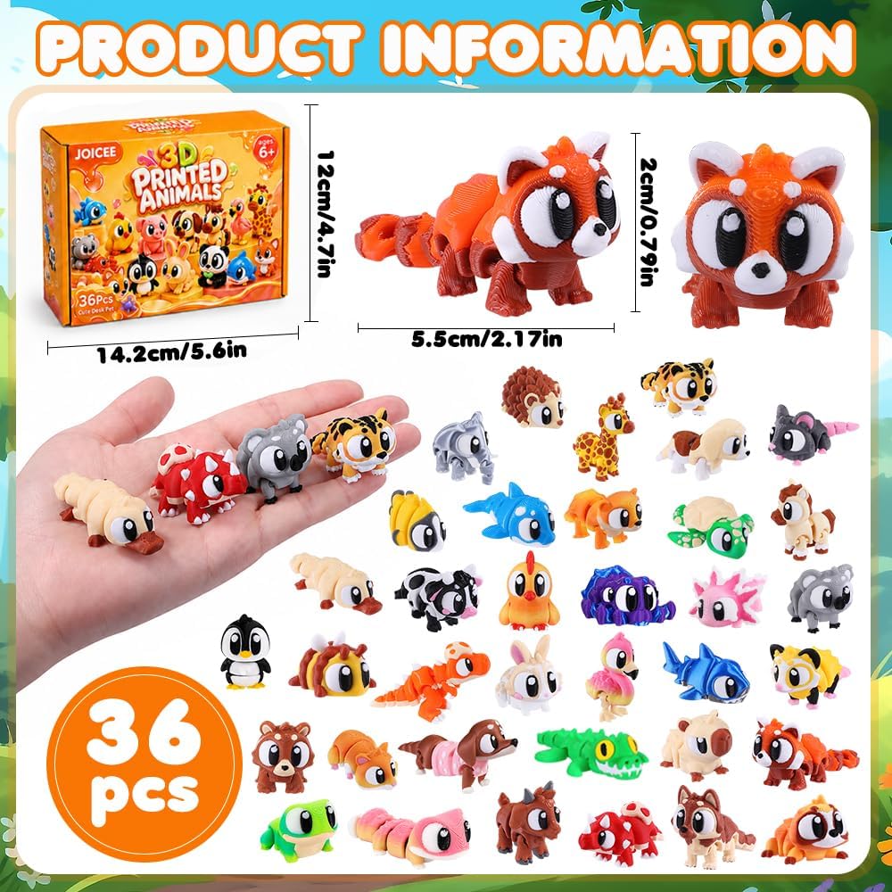 JOICEE 24Pcs 3D Printed Dinosaur Animals Mini Dinosaur Toys – Fun for Kids & Family - Orange - image 2