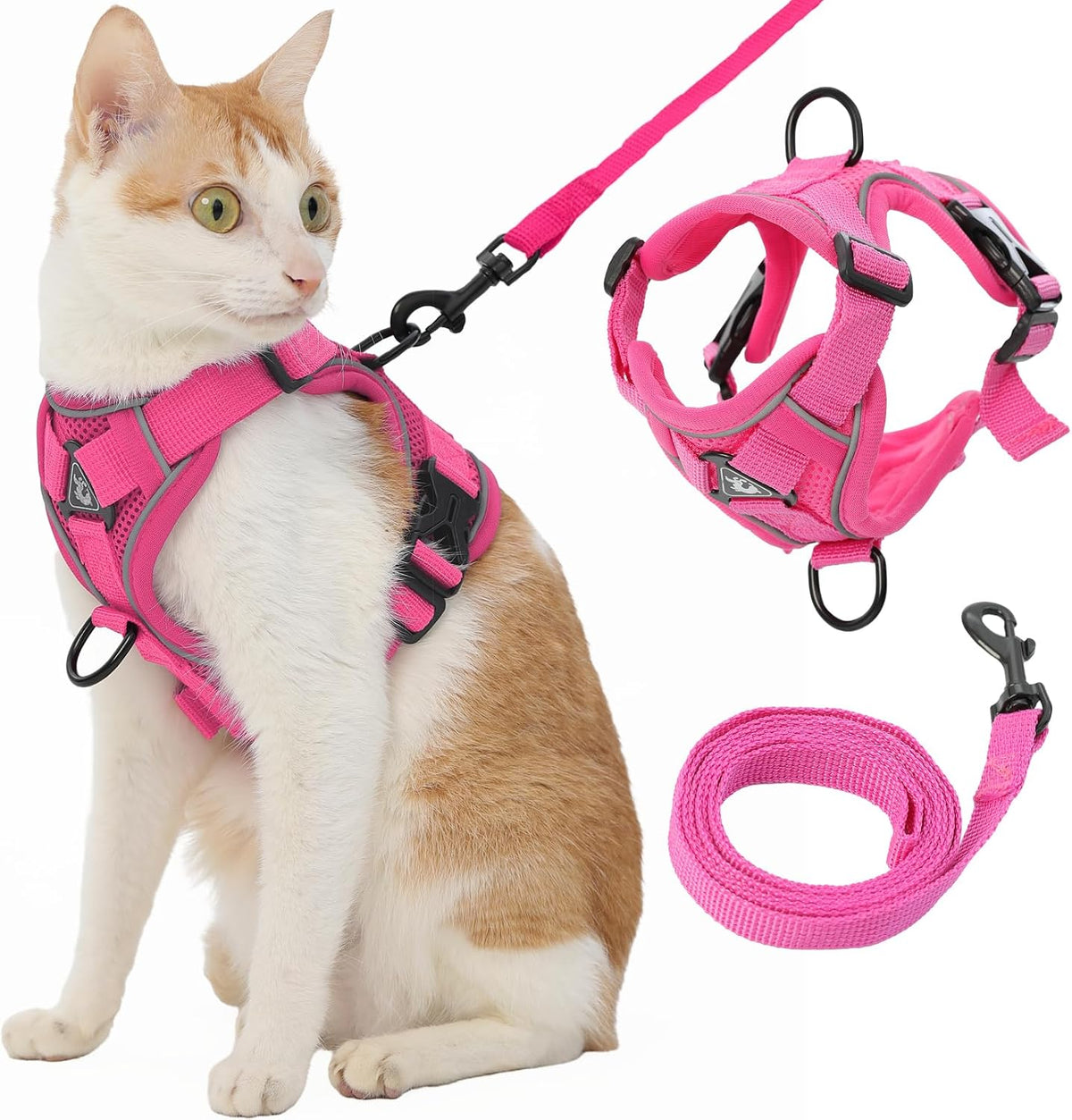 Cat Harness and Leash, Reflective Cat Harness Escape Proof for Walking, Adjustable Kitten Harness - X-Large / Hot Pink