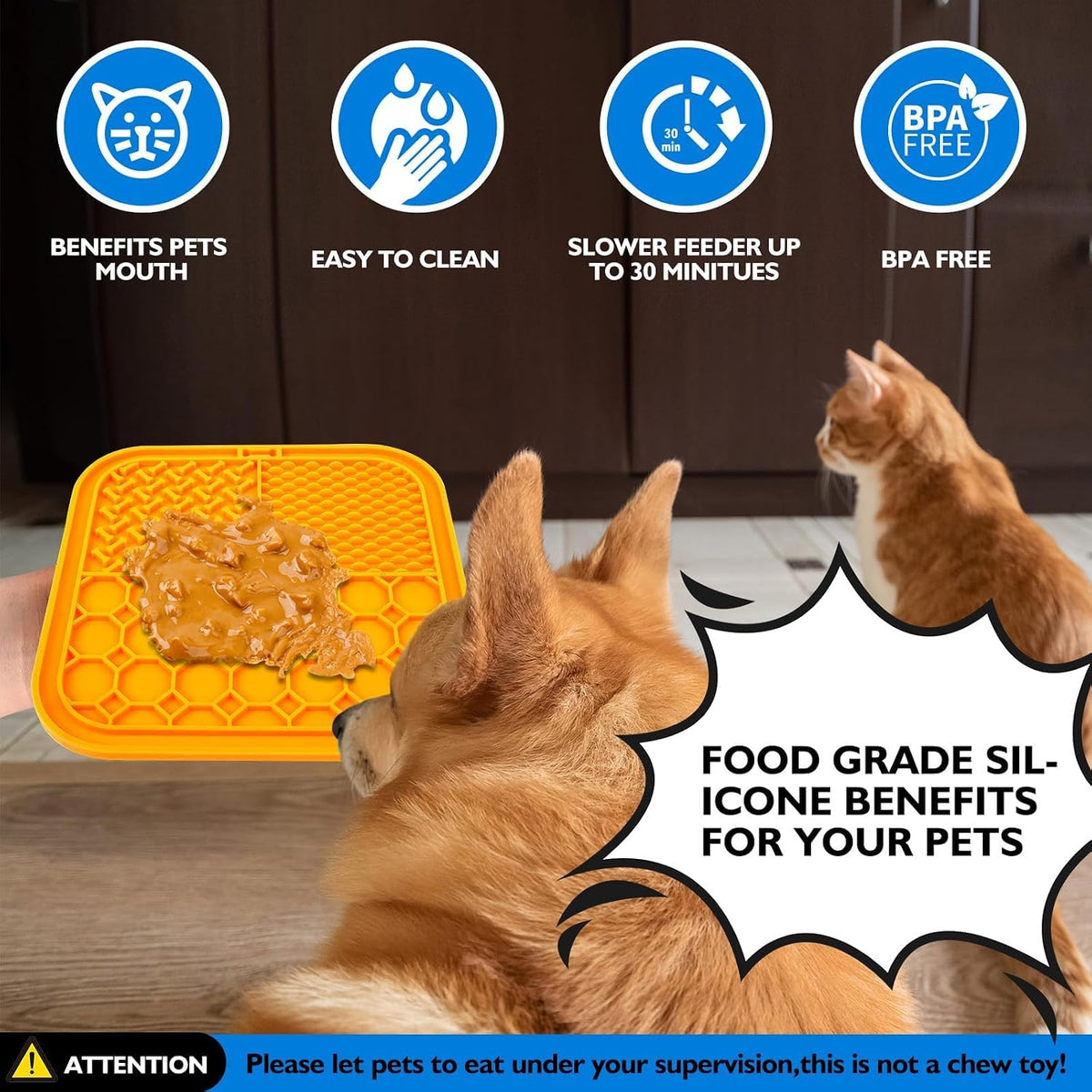 Lick Mat for Dogs - Slow Feeder Licking Mat with Suction Cups for Peanut Butter, Food Treats - Large / 2PCS Blue+Orange - image 2