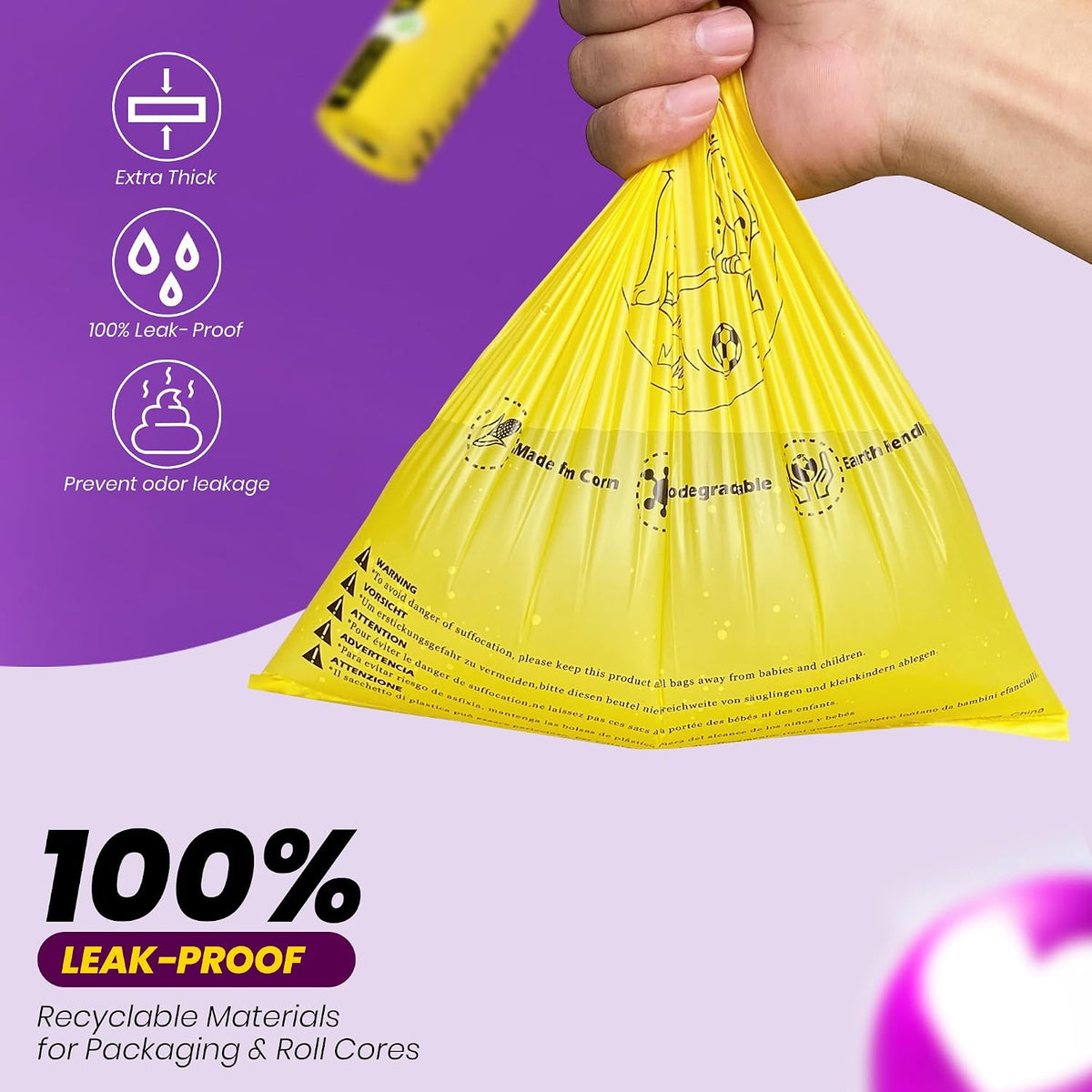 Dog Poop Bags-150 Counts with Leash Dispenser, 10 Rolls - Yellow / 1 Count (Pack of 150) - image 3