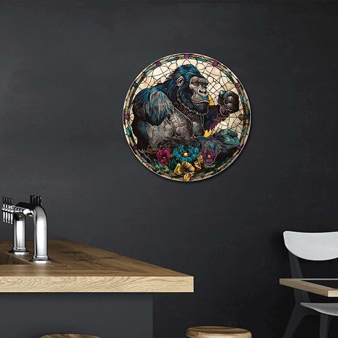 Lygond Metal Gorilla Bar Sign - Circular Stained Glass, 88 Inches