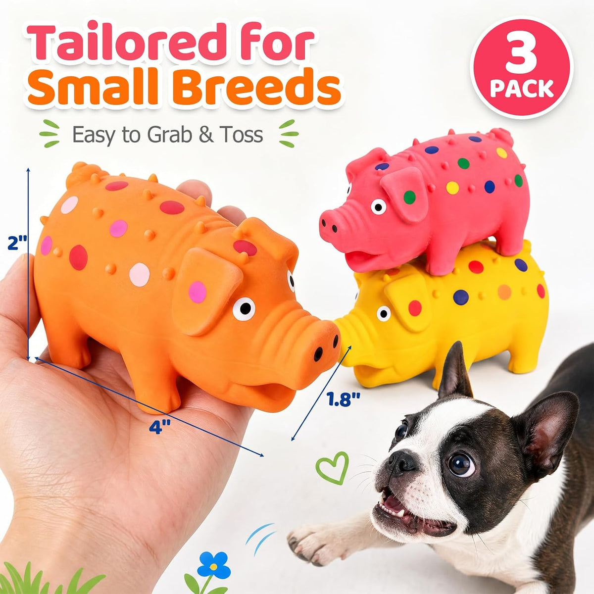 3 PCS Squeaky Latex Grunting Pig Dog Toys - image 2