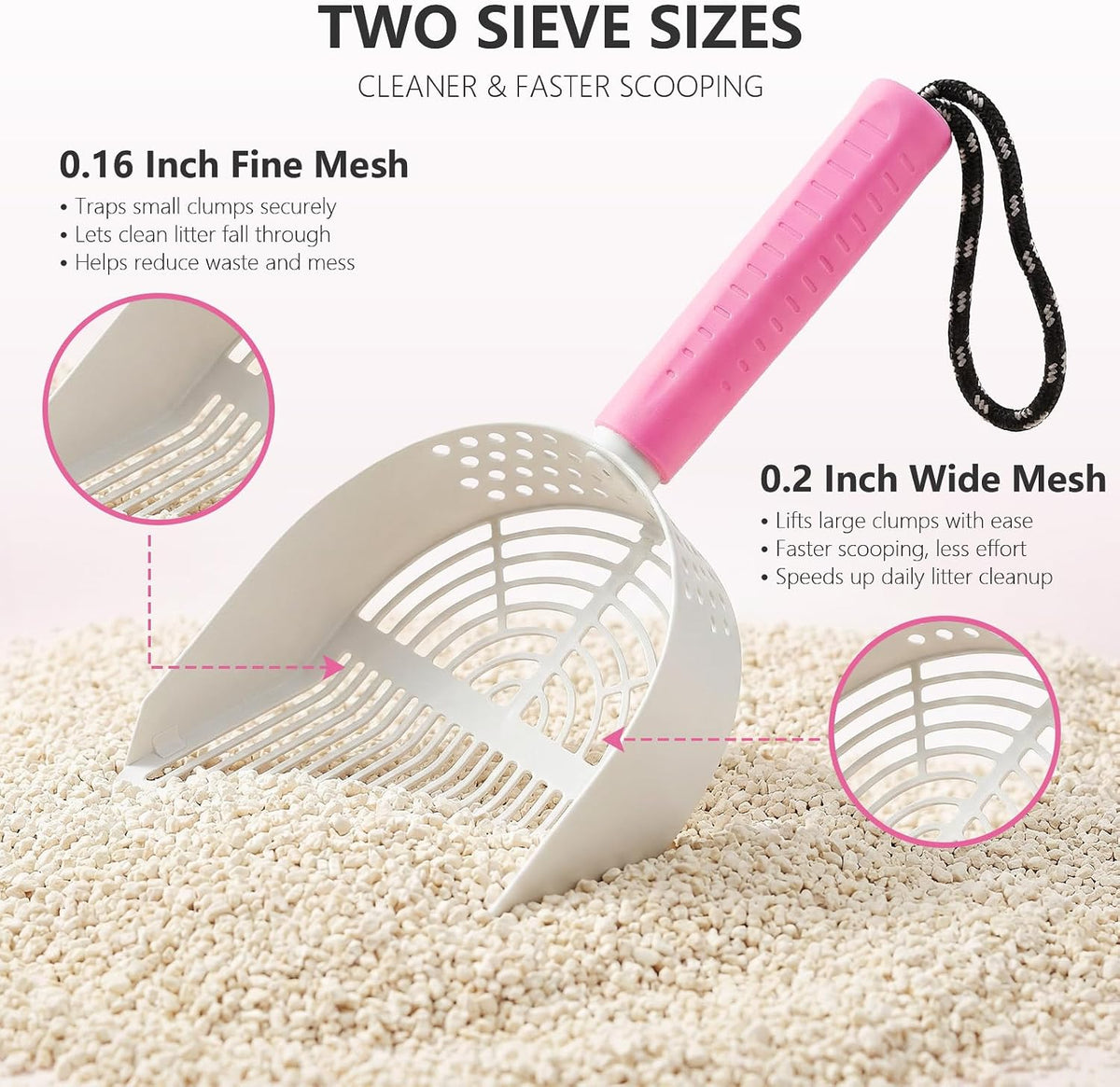 Cat Litter Scoop, Kitty Metal Scooper with Long Handle – Daily Care for Cats - Large / Pink - image 3