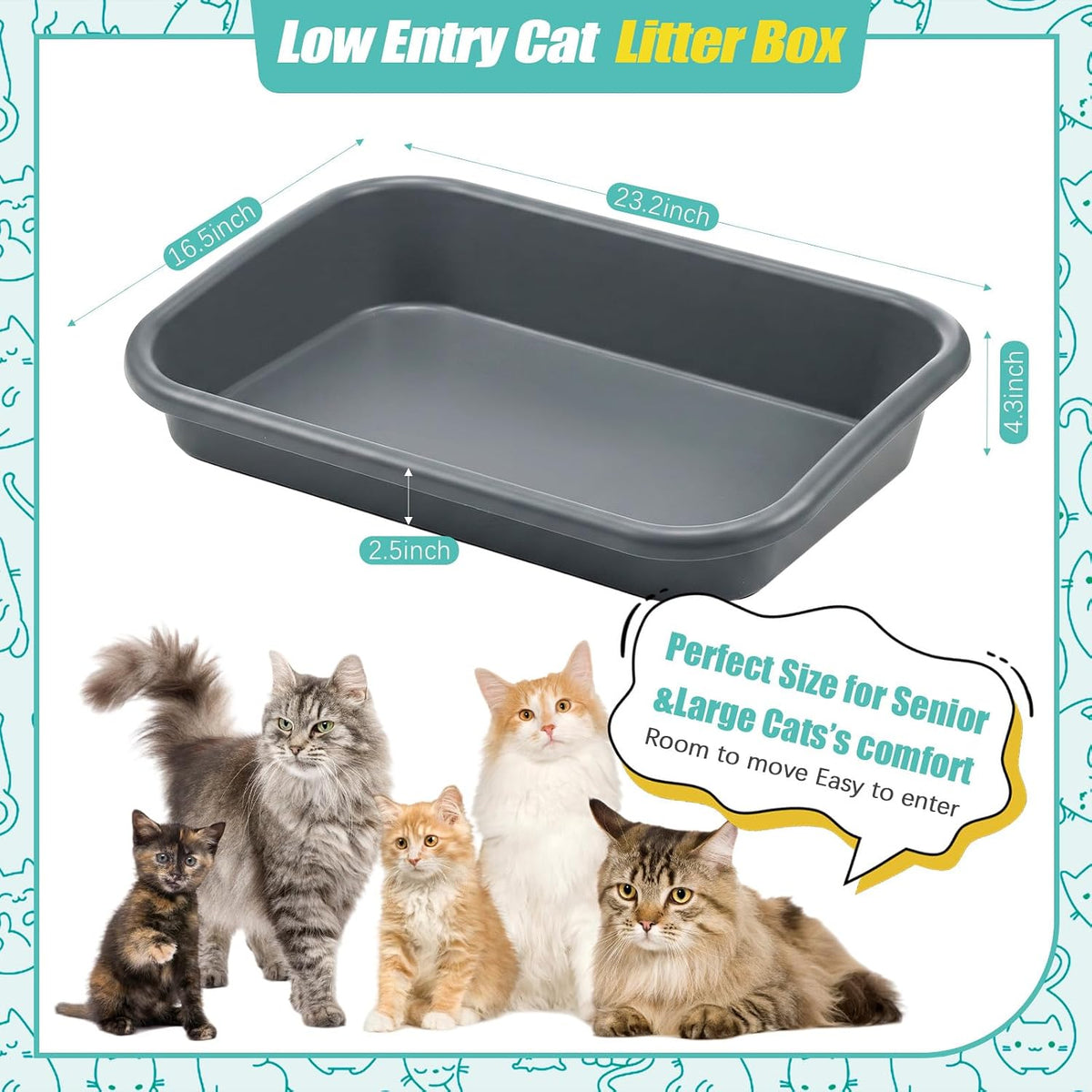 Uiifan 3Pcs Low Entry Cat Litter Box - Gray / 23 x 16 x 4.3 - image 2