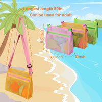 MUYIZI Mesh Beach Bag for Shells Collecting 3 Pack - Pink+Green+Purple+ Fluorescent Green - image 3