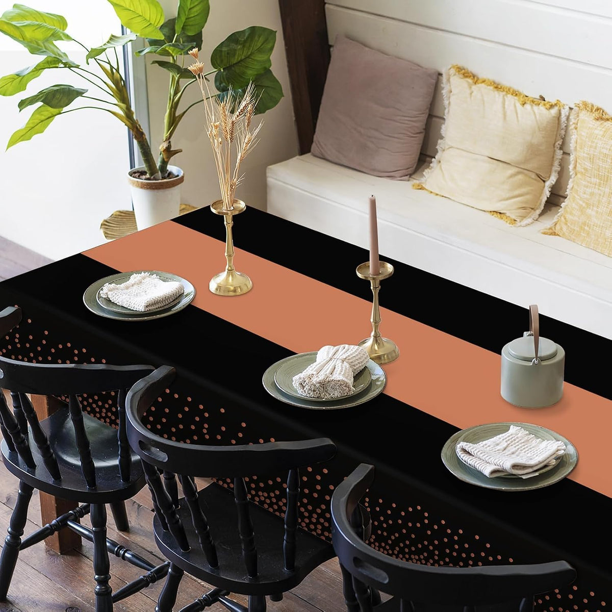 Childom 3 Pack Black and Gold Tablecloths for Events - Black and Rose Gold - image 4