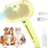 3-in-1 Self Cleaning Cat Brush for Indoor Cats & Dogs Shedding - Yellow