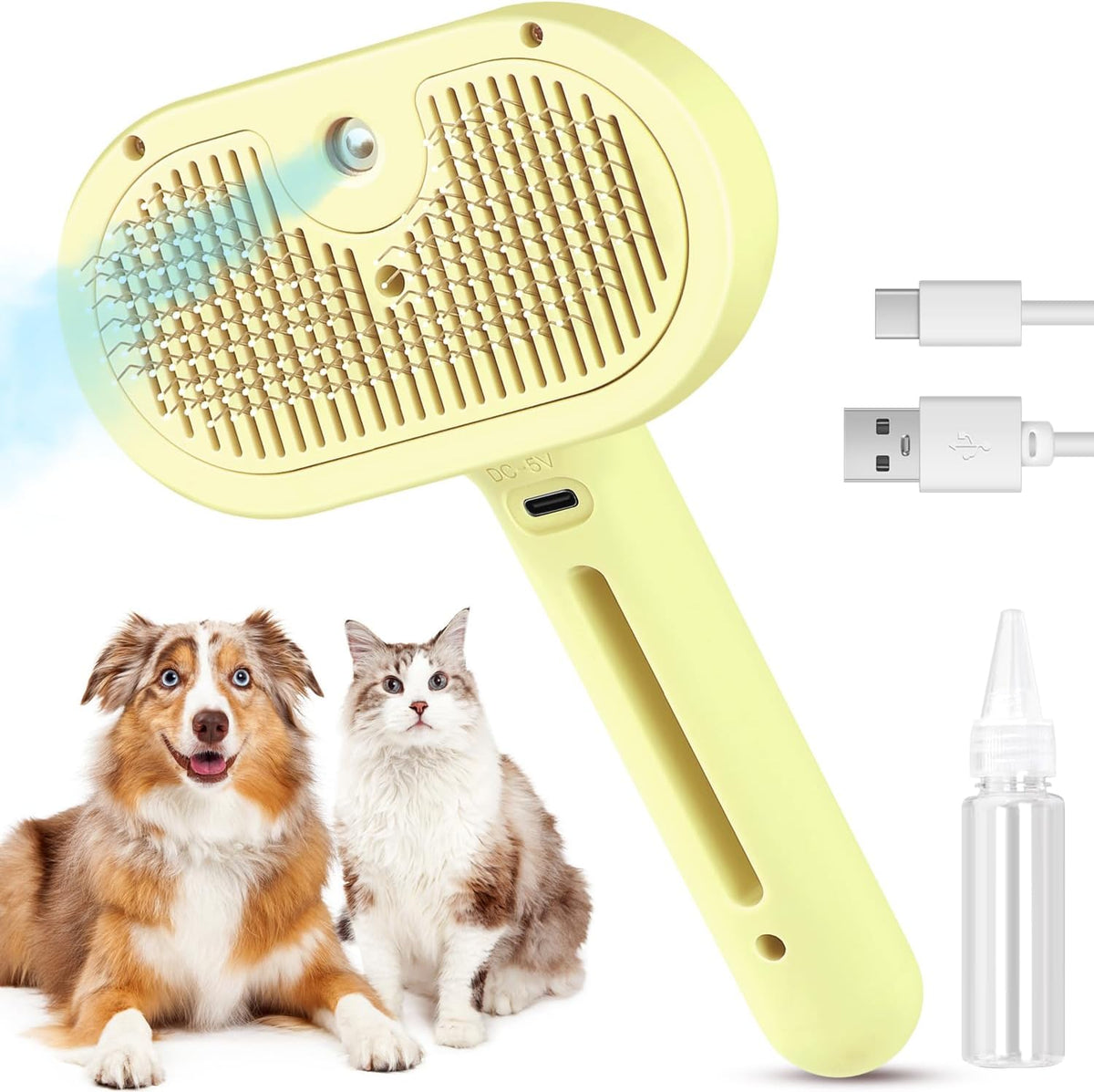 3-in-1 Self Cleaning Cat Brush for Indoor Cats & Dogs Shedding - Yellow