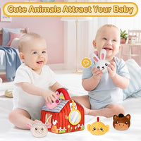 Baby Toys 0-12 Months, Plush Toy Set- 4 Sensory Soft Toys with Crinkle, Rattles for 0-3-6-9-12 Month Newborn Infant, 1st Birthday for Babies Boys Girls Age 1+ (Barn with Farm Animals)