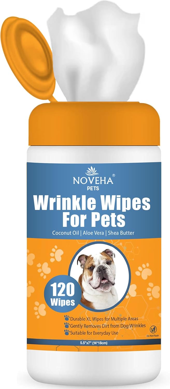 NOVEHA Pet Wipes, Formulated Pet Wipes - 120 Wrinkle Wipes