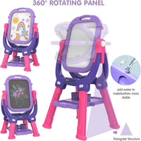 Kids Easel for Toddler Age 3 4 5 Magnetic Double-Sided Drawing Board - purple red - image 4