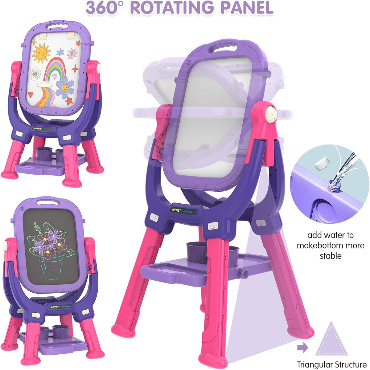 Kids Easel for Toddler Age 3 4 5 Magnetic Double-Sided Drawing Board - purple red - image 4