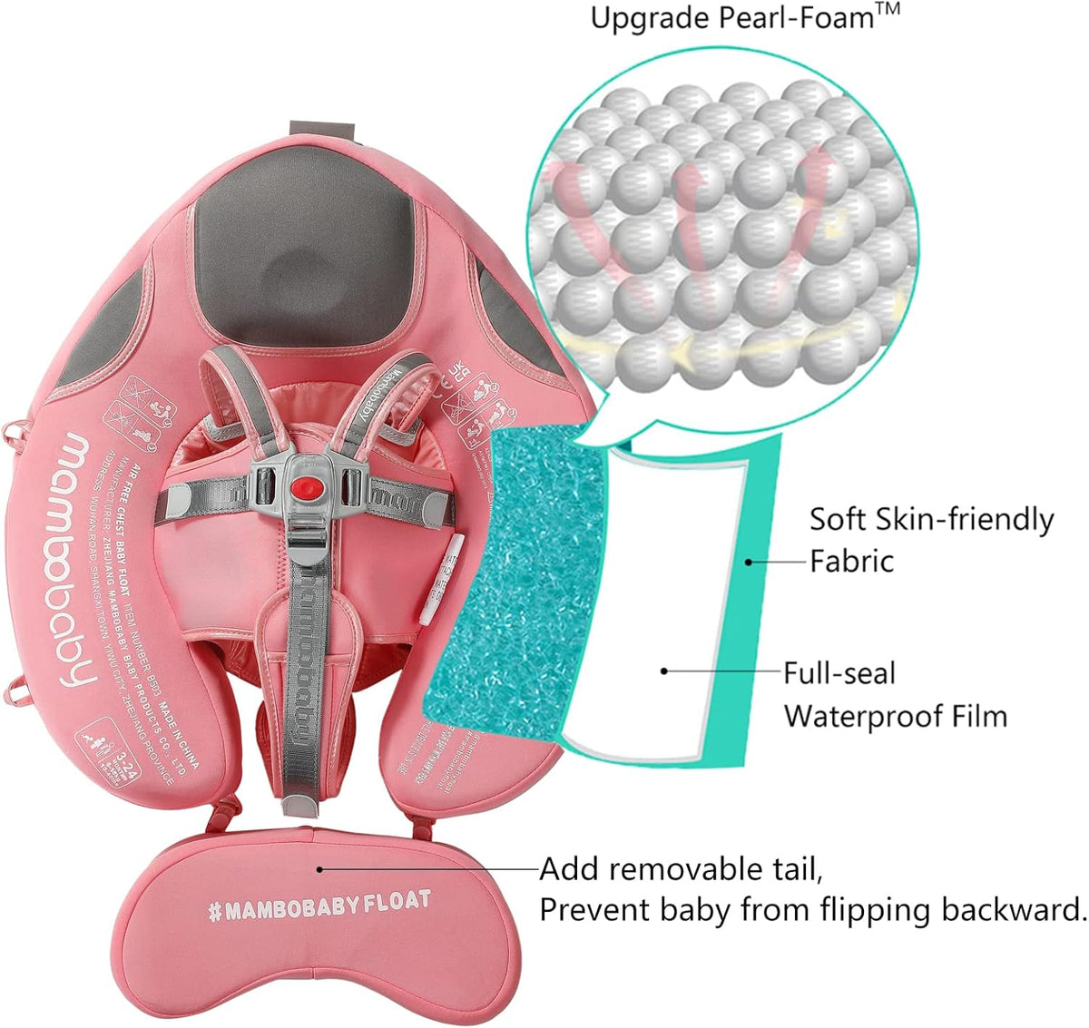 Mambobaby Float with Canopy, UPF 50+ Baby Swim Float – Fun for Kids & Family - Special Pink - image 2