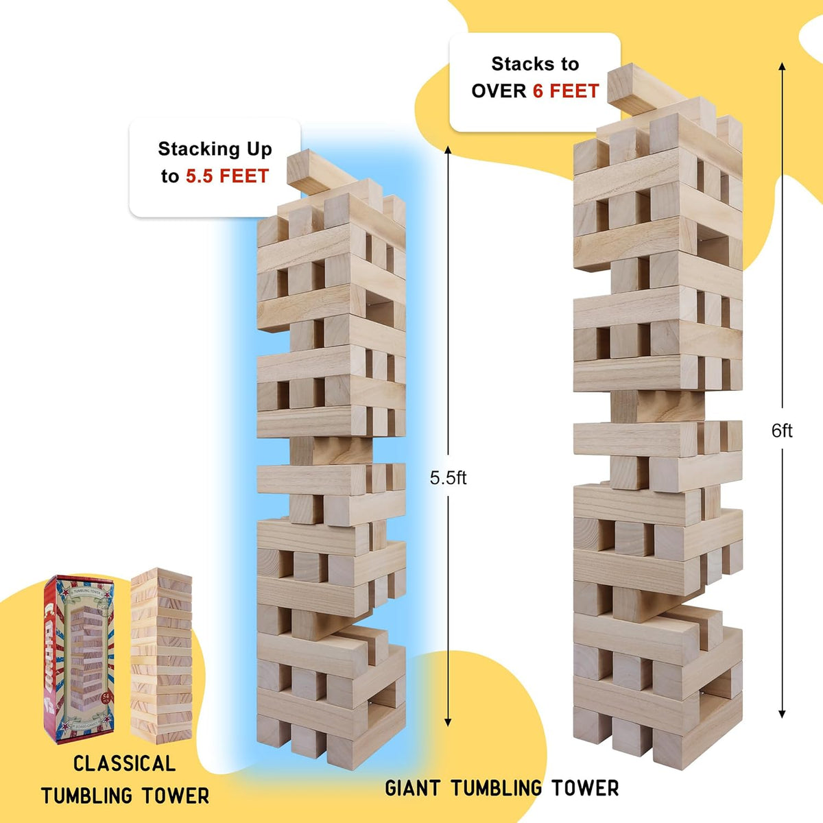 GOTHINK Giant Tumble Tower Game - Natural / XL- Up to 5.5FT - image 3