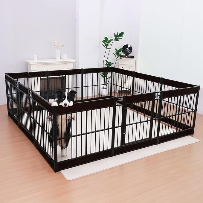 Dog Playpen, 31.5" Height Dog Pen Indoor, Heavy Duty, Safe and Sturdy, Furniture Style Puppy Pen (12 Panels (31.5" High), Black)