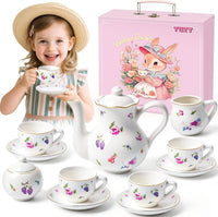 TUZT Tea Party Set for Little Girls Ages 3-8 - White Floral