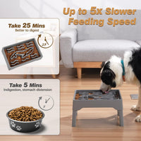 9 Cups Elevated Slow Feeder Dog Bowls 4 Adjustable Heights - Gray - image 3