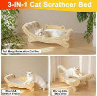 Cat Scratcher Bed for Indoor Cats | 3-in-1 Scratching Post & Hammock Lounge with Wooden Perch, No-Tip Stable Base for Small/Medium/Large Cats ，Durable Scratch Pad & Cat Furniture (Easy Assembly)