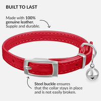 CollarDirect Leather Cat Collar with Bell - Kitten Collar, Small and Big Cat for Boy Cats, Girl Cats with Safety Elastic Strap (Neck Fit 8"-11", Red)