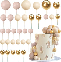32 PCS Colorful Ball Shaped Cake Topper Pearl Balls Cupcake Cake - Apricot Gold Light Brown