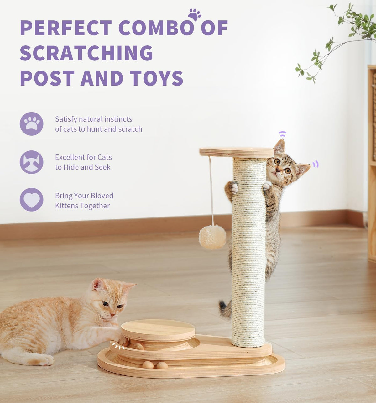 Made4Pets Kitten Toy Scratching Post for Indoor Cats with Ball Track – Essentials for Cats - 17.7"H - image 2