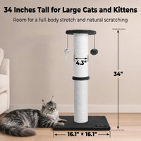 34-Inch Tall Cat Scratching Post for Large Cats, Stable Base - Black - image 2