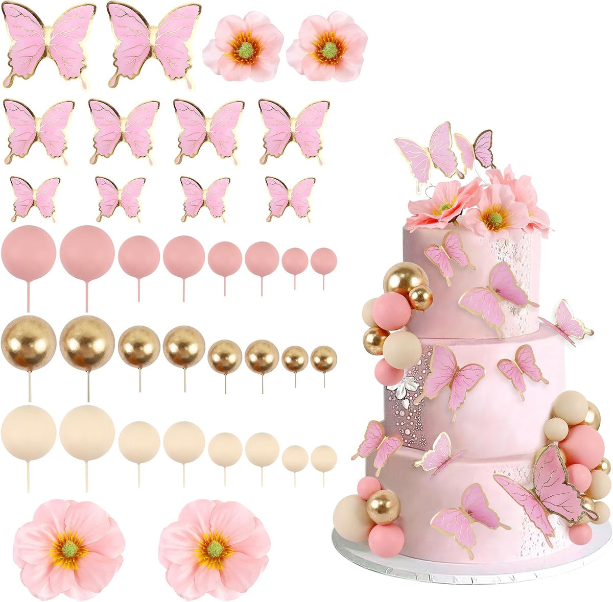30Pcs 2D Waterproof Swallowtail Butterfly Cake Topper Transparent - Not Edible / Ball-1 - image 3