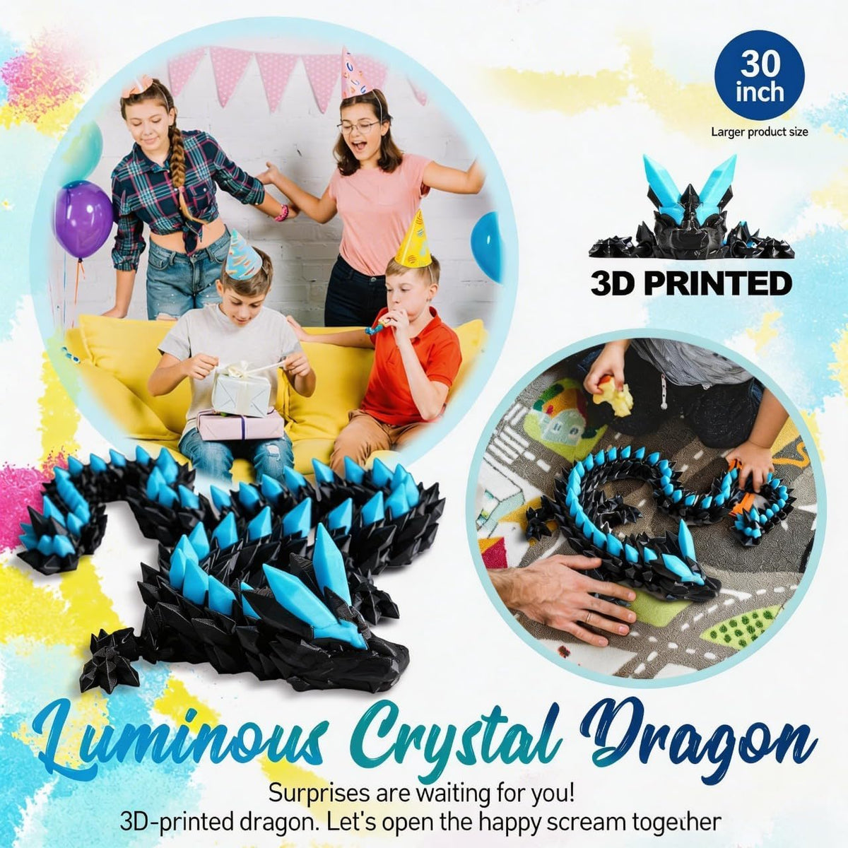 24" Large 3D Printed Dragon - Luminous Blue / 30 inch - image 2