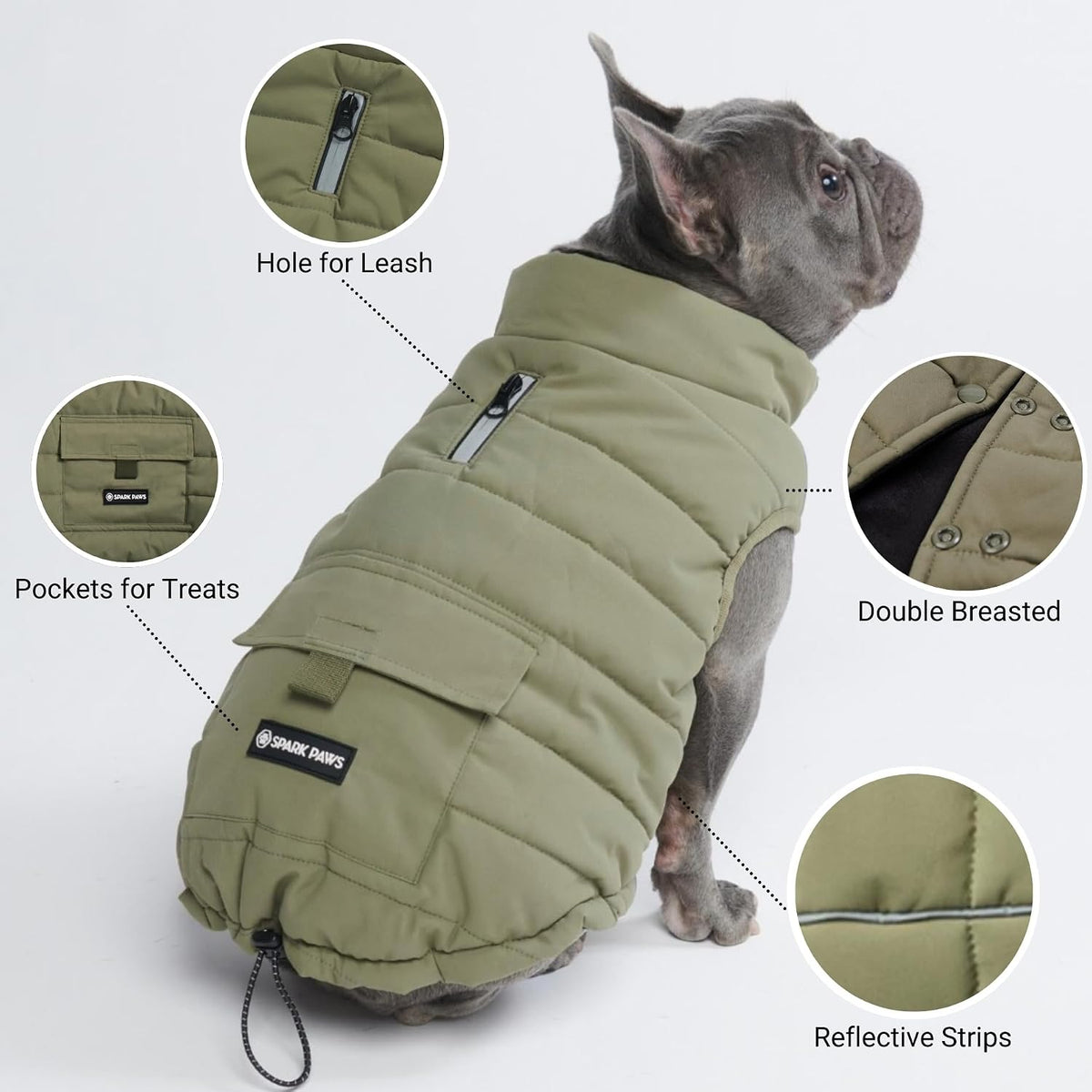 Spark Paws Dog Winter Coat Jacket - Olive / XX-Large - image 3