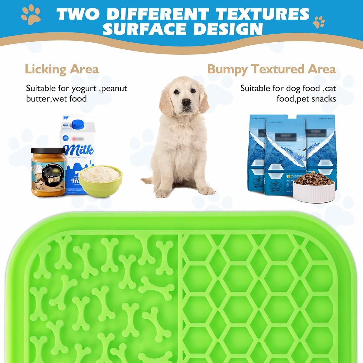 Lick Mat for Dogs - Slow Feeder Licking Mat with Suction Cups for Peanut Butter, Food Treats - 3 Piece Set / 2PCS Blue+Green - image 2