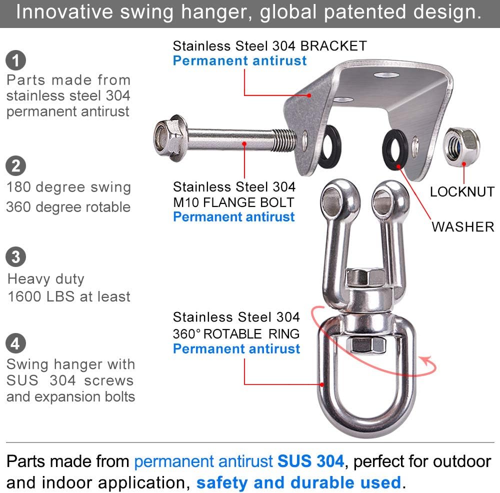 SELEWARE stainless steel swing hanger, heavy duty ceiling mount with swivel - view 26