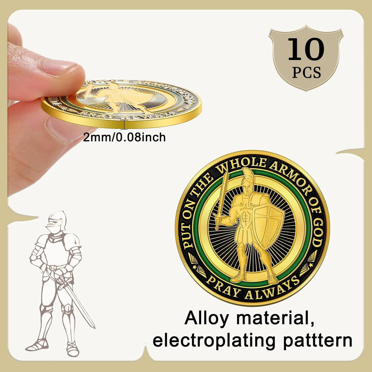 Nosiny 10 piece armor of God prayer coins in classic style alloy metal - view 39