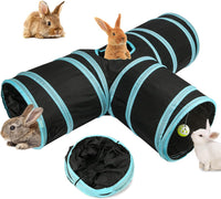 Bunny Tunnels & Tubes, 3-Way Collapsible Rabbit Hideout for Bunnies – Essentials for Small Pets - Grey