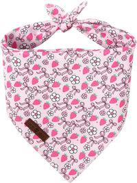 Lionet Paws Spring Daisy Dog Bandana Washable Cotton Handkerchief - Strawberry Bow / Small (Pack of 1)