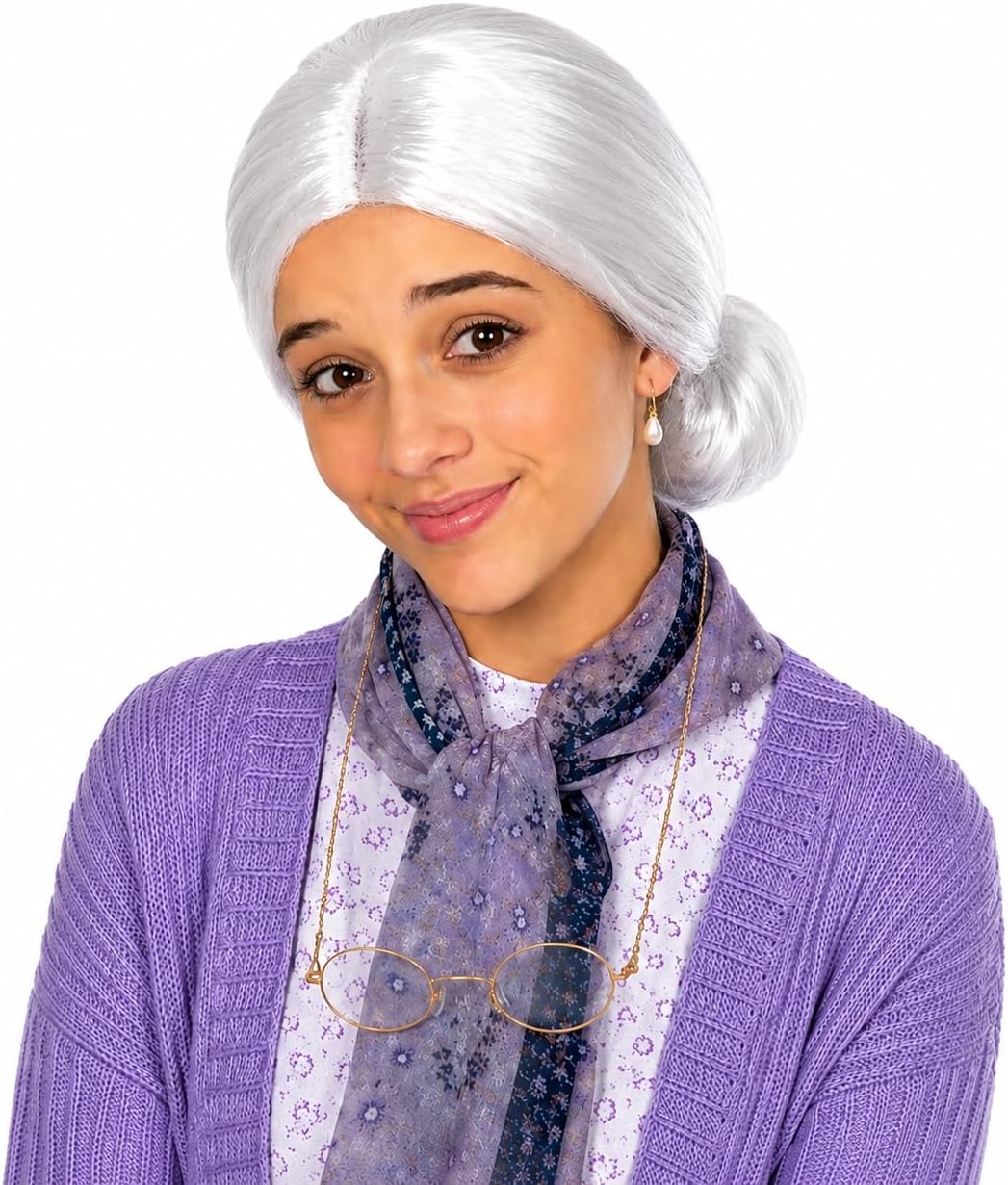 Skeleteen Old Lady White Costume Wig