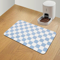 CooRug Checkered Dog Food Mat, Pet Feeding Mat 20" L x 12" W - Blue / 24"L x 16"W