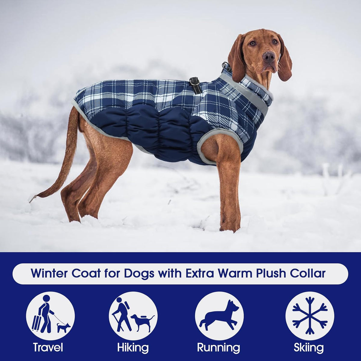Dog Cold Weather Coats Reflective Dog Warm Jacket with Harness – Essentials for Dogs - Blue Plaid / XS(chest:14in) - image 4
