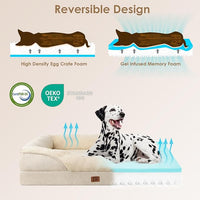 EHEYCIGA Memory Foam Dog Bed for Large Sized, Orthopedic Dog Sofa with Sides and Waterproof Liner, Washable Bolster Pet Bed Couch with Removable Cover, 36x27x7 Inch, Beige