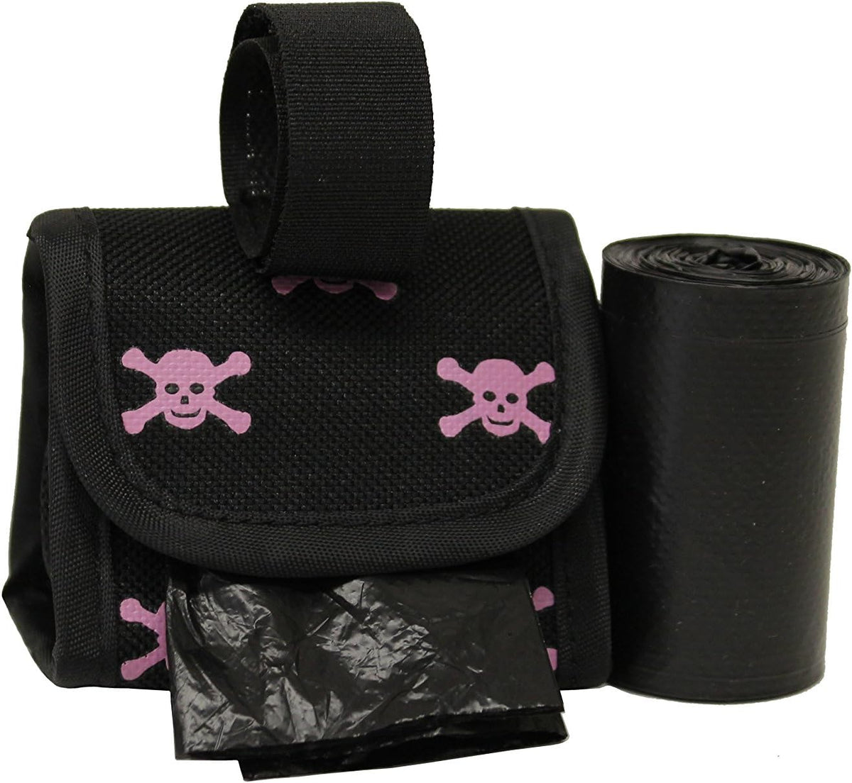 FiveStarPet Purse Style Dispenser with 2 Rolls Made in USA Easy Open - Pink Skull