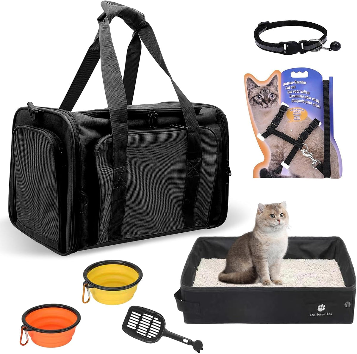Cat Carrier with Litter Box - Whole Black