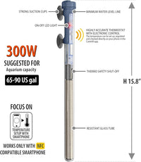 Sicce Scuba 300 Watt Aquarium Fish Tank Heater Smartphone Controlled via NFC Contactless App Adjustable | 300W Submersible for Marine Saltwater and Freshwater | Run Dry Protection