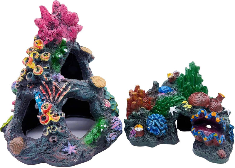 Tfwadmx 2Pcs Aquarium Decoration Coral, Resin Fish Tank Cave