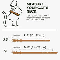 BRONZEDOG Leather Cat Collar with Removable Bells Non Breakaway Kitten QR Tag for Girl Boy (7" - 9" for Cats, Light Brown & Gold)