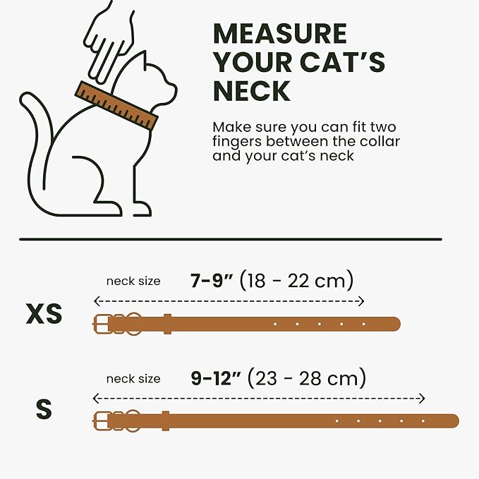 BRONZEDOG Leather Cat Collar with Removable Bells Non Breakaway Kitten QR Tag for Girl Boy (7" - 9" for Cats, Light Brown & Gold)