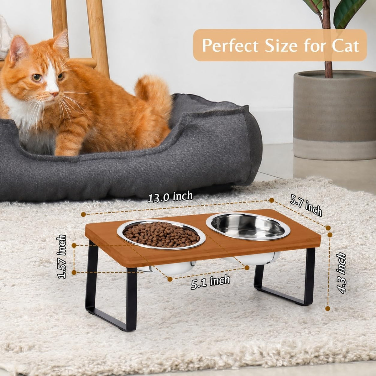 Elevated Cat Food Bowl for Indoor Cats - 2 Bowls / Brown - image 4