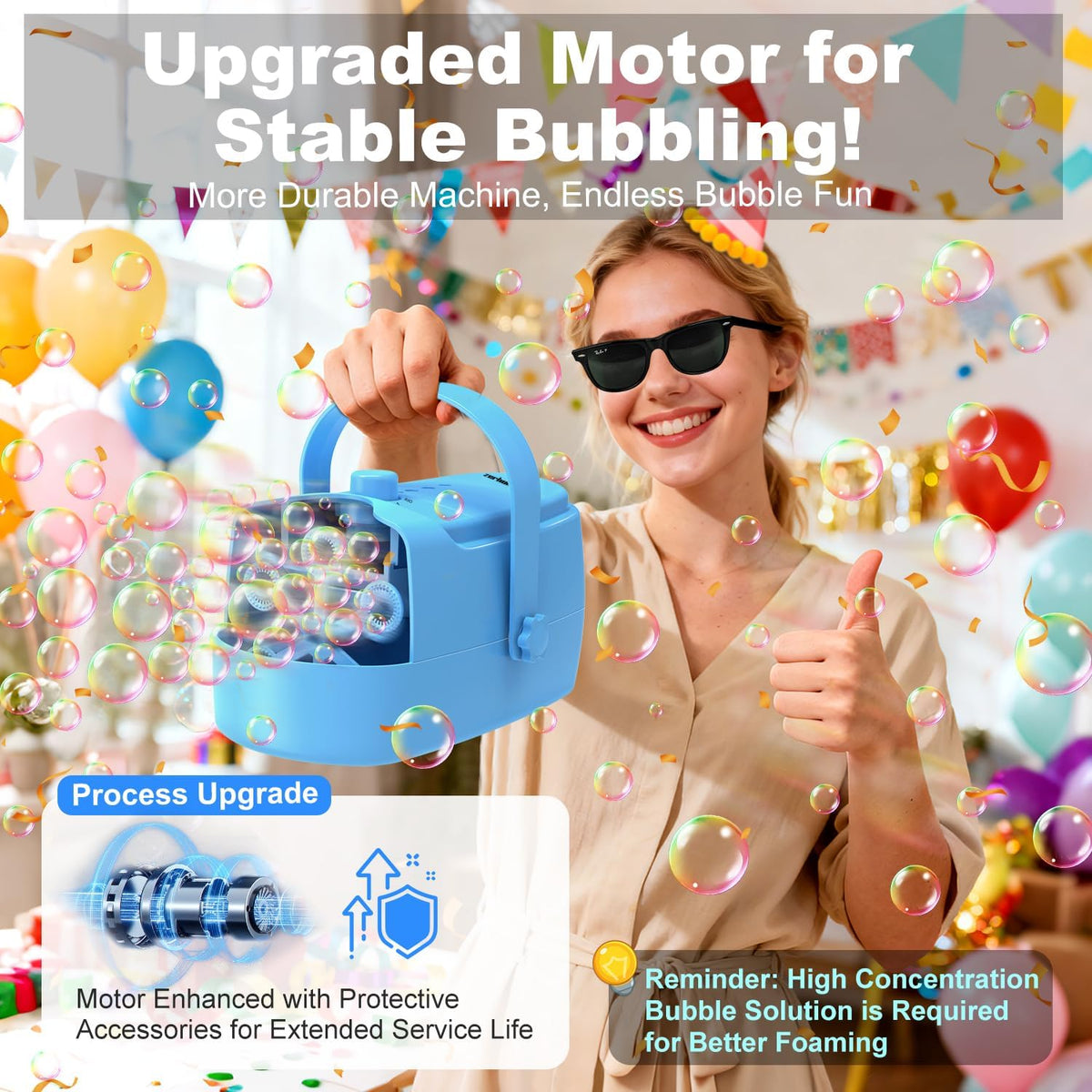 Zerhunt Durable Bubble Machine for Party: 3 Power Modes for Non-Stop - Blue - image 4