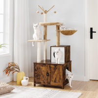 HOOBRO Cat Tree Tower with Litter Box Enclosure Indoor - Rustic Brown - image 4