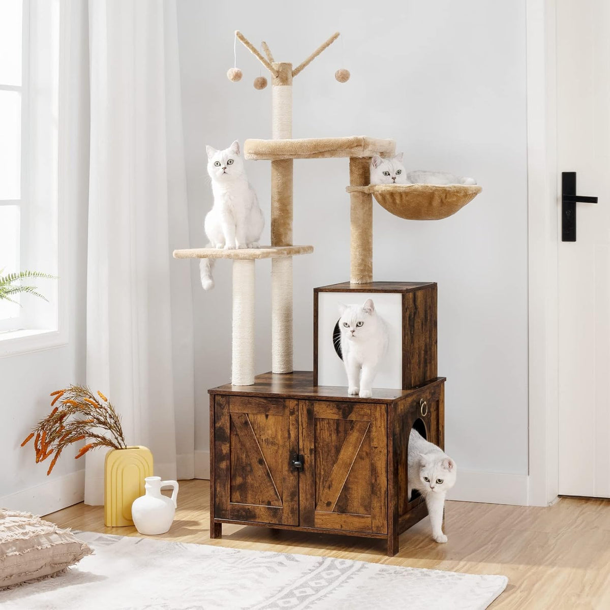 HOOBRO Cat Tree Tower with Litter Box Enclosure Indoor - Rustic Brown - image 4