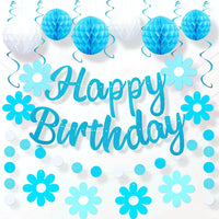 YEOCU Birthday Decorations - Blue&while / Flower